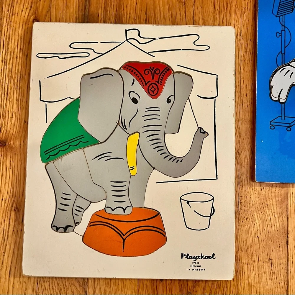 Vintage PlayskoolMickey Mouse and Elephant Puzzle Set of 2